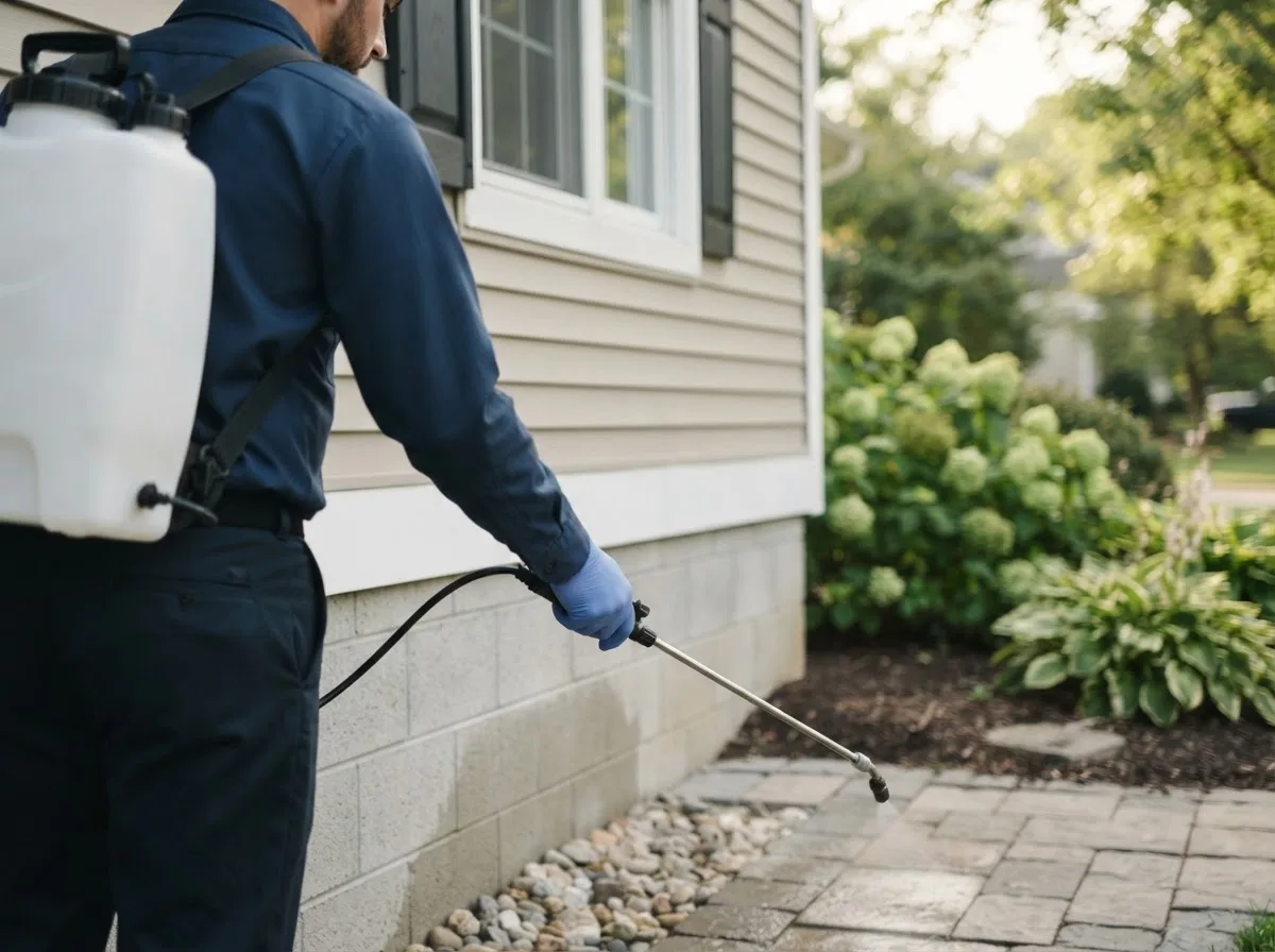 Pest control technician inspecting a home in Crawford, TX